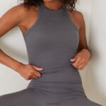 essentiële geribbelde top met racerback vrouwen houtskool Lounge kleding 008ZJ838 - Image 5