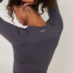 essentiële top met lange mouwen en ritssluiting vrouwen blauw gerookt Lounge kleding 008ZJ861 - Image 5