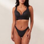 geribbelde mindful bh & string/slip set vrouwen zwart Lounge ondergoed 008ZJ165 - Image 7