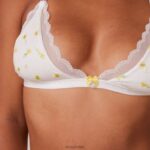 Geribbelde set met driehoekige bh en string/slip met bloemenmotief vrouwen wit Lounge ondergoed 008ZJ223 - Image 12