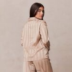 gestreept satijnen pyjamashirt vrouwen nerts Lounge kleding 008ZJ923 - Image 2