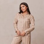 gestreept satijnen pyjamashirt vrouwen nerts Lounge kleding 008ZJ923 - Image 4