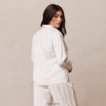 gestreept satijnen pyjamashirt vrouwen parel Lounge kleding 008ZJ930 - Image 2