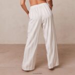 gestreepte satijnen pyjamabroek vrouwen parel Lounge kleding 008ZJ939 - Image 2
