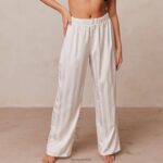 gestreepte satijnen pyjamabroek vrouwen parel Lounge kleding 008ZJ939