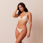 klassieke set met diepuitgesneden T-shirt-bh en string/slip vrouwen latte Lounge ondergoed 008ZJ114 - Image 3