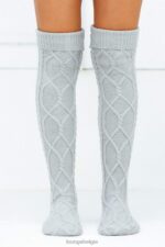 kniehoge gezellige gebreide sokken vrouwen grijs Lounge kleding 008ZJ915 - Image 4
