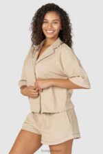 luxe pyjamashirt met reliëf vrouwen nerts Lounge kleding 008ZJ955 - Image 3