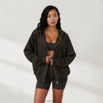 oversized hoodie met rits x jess hunt vrouwen zwart gewassen Lounge kleding 008ZJ805
