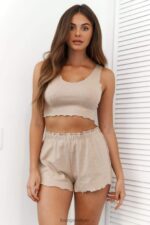 pyjamabroek met ruches vrouwen nerts Lounge kleding 008ZJ925 - Image 4