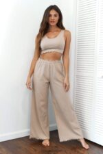 Pyjamabroek met ruches vrouwen nerts Lounge kleding 008ZJ942 - Image 4