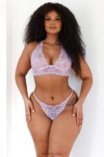 Set met kanten triangelbeha en string/slip vrouwen lila Lounge ondergoed 008ZJ207 - Image 13