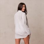 Set met oversized pyjamashirt en slip met krijtstreep vrouwen vorst Lounge kleding 008ZJ945 - Image 2