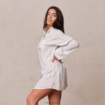 Set met oversized pyjamashirt en slip met krijtstreep vrouwen vorst Lounge kleding 008ZJ945 - Image 6
