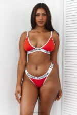Set van bamboe triangelbeha en string/slip vrouwen rood Lounge ondergoed 008ZJ194