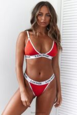 Set van bamboe triangelbeha en string/slip vrouwen rood Lounge ondergoed 008ZJ194 - Image 5