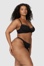 Set van geribbelde balconette-bh en string/slip vrouwen zwart Lounge ondergoed 008ZJ73 - Image 11