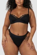 Set van geribbelde balconette-bh en string/slip vrouwen zwart Lounge ondergoed 008ZJ73 - Image 12