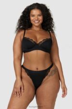 Set van geribbelde balconette-bh en string/slip vrouwen zwart Lounge ondergoed 008ZJ73 - Image 15