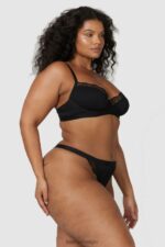 Set van geribbelde balconette-bh en string/slip vrouwen zwart Lounge ondergoed 008ZJ73 - Image 17