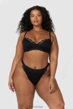 Set van geribbelde balconette-bh en string/slip vrouwen zwart Lounge ondergoed 008ZJ73 - Image 9