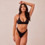 Set van geribbelde triangelbeha en string/slip vrouwen zwart Lounge ondergoed 008ZJ233