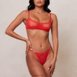 Set van opvallende mesh-bh en string/slip vrouwen rood Lounge ondergoed 008ZJ48 - Image 17