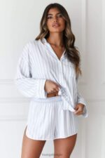 Set van pyjamashirt en korte broek met krijtstreep vrouwen vorst Lounge kleding 008ZJ966
