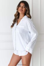Set van pyjamashirt en korte broek met krijtstreep vrouwen vorst Lounge kleding 008ZJ966 - Image 3