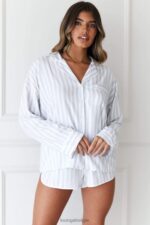 Set van pyjamashirt en korte broek met krijtstreep vrouwen vorst Lounge kleding 008ZJ966 - Image 4