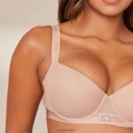 Set van T-shirtbeha en string/slip van gladde mesh vrouwen taupe Lounge ondergoed 008ZJ127 - Image 6