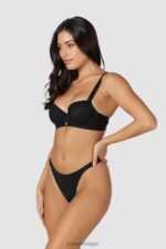 Set van T-shirtbeha en string/slip van gladde mesh vrouwen zwart Lounge ondergoed 008ZJ128 - Image 11