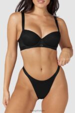 Set van T-shirtbeha en string/slip van gladde mesh vrouwen zwart Lounge ondergoed 008ZJ128 - Image 12