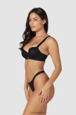 Set van T-shirtbeha en string/slip van gladde mesh vrouwen zwart Lounge ondergoed 008ZJ128 - Image 7