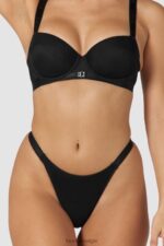Set van T-shirtbeha en string/slip van gladde mesh vrouwen zwart Lounge ondergoed 008ZJ128 - Image 8