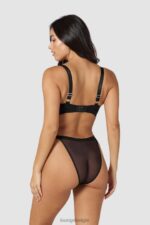 Set van T-shirtbeha en string/slip van gladde mesh vrouwen zwart Lounge ondergoed 008ZJ128 - Image 10