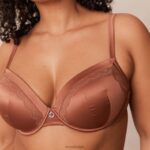 Set van zachte satijnen T-shirt-bh en string/slip vrouwen mokka Lounge ondergoed 008ZJ141 - Image 18