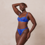 tweekleurige balconnet bh en stringset met bloesem vrouwen blauw Lounge ondergoed 008ZJ51 - Image 2