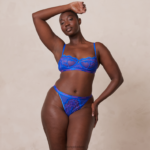 tweekleurige balconnet bh en stringset met bloesem vrouwen blauw Lounge ondergoed 008ZJ51 - Image 4