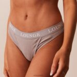 Ultracomfortabele geribbelde T-shirt-bh en stringset vrouwen grijs Lounge ondergoed 008ZJ81 - Image 6