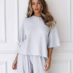 zacht wafelpyjamatopje vrouwen vorst Lounge kleding 008ZJ924