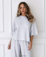 zacht wafelpyjamatopje vrouwen vorst Lounge kleding 008ZJ924