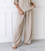 zachte pyjamabroek met wafelpatroon vrouwen nerts Lounge kleding 008ZJ962 - Image 3