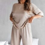 zachte pyjamabroek met wafelpatroon vrouwen nerts Lounge kleding 008ZJ962 - Image 5